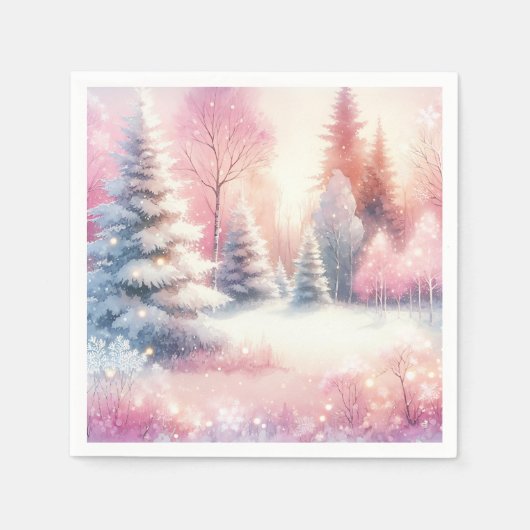 Roze Winter Wonderland Kerstmis Servet (Voorkant)