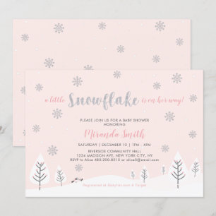Roze Winter Wonderland, Meisje Baby Shower/Feestje Kaart