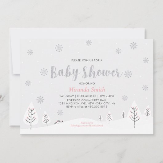 Roze Winter Wonderland, Meisje Baby shower Sprinkl Kaart (Voorkant)