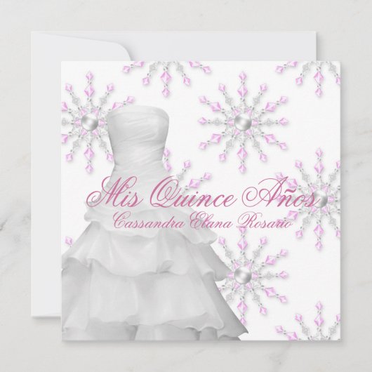 Roze Winter Wonderland Quinceanera Kaart (Voorkant)