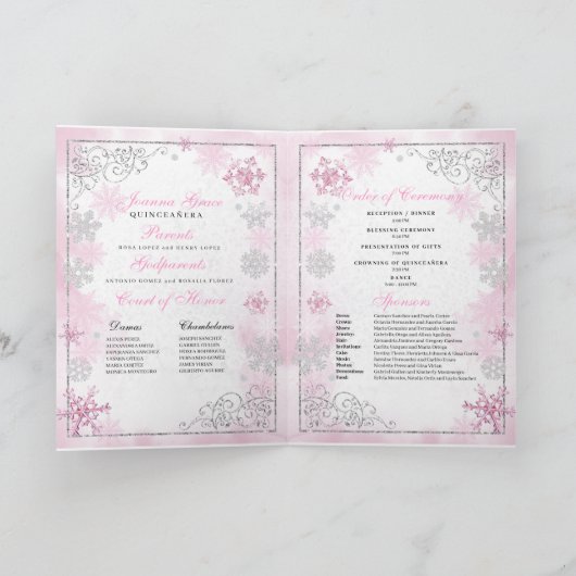 Roze Winter Wonderland Quinceanera Programma (Binnen)