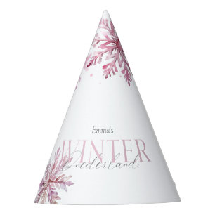 Roze Winter Wonderland Sneeuwvlok Eerste Verjaarda Feesthoedjes