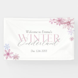 Roze Winter Wonderland Sneeuwvlok Eerste Verjaarda Spandoek