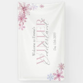 Roze Winter Wonderland Sneeuwvlok Eerste Verjaarda Spandoek (Verticaal)