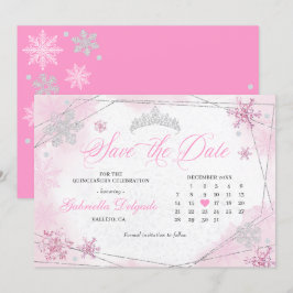 Roze Winter Wonderland Sneeuwvlok Save The Date Kaart