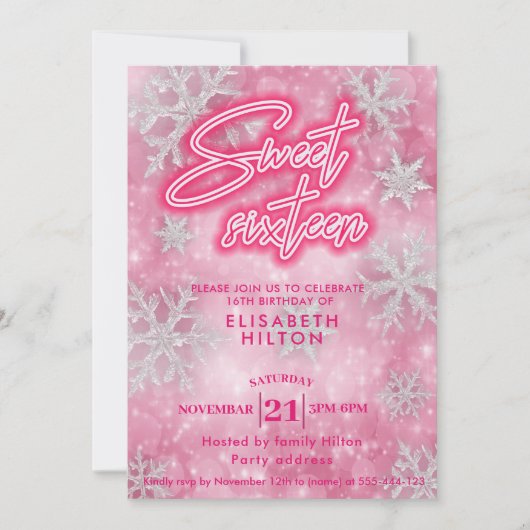 Roze Winter wonderland sneeuwvlokken zoet 16 Kaart (Voorkant)