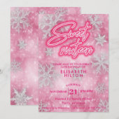 Roze Winter wonderland sneeuwvlokken zoet 16 Kaart (Voorkant / Achterkant)