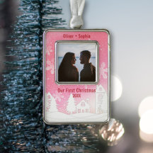 Roze Winter Wonderland Snowy Houses Foto