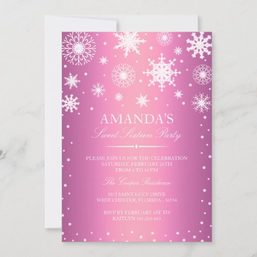Roze Winter Wonderland Sweet 16 Uitnodiging (Voorkant)