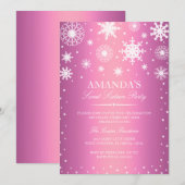 Roze Winter Wonderland Sweet 16 Uitnodiging (Voorkant / Achterkant)