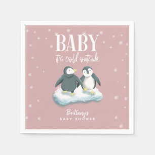 Roze Winter Wonderland Theme Penguin Baby shower Servet