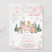 Roze Winter Woodland Baby shower Kaart (Voorkant)