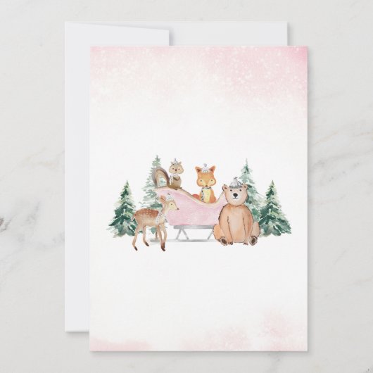 Roze Winter Woodland Baby shower Kaart (Achterkant)