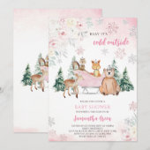 Roze Winter Woodland Baby shower Kaart (Voorkant / Achterkant)