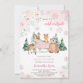 Roze Winter Woodland Baby shower Kaart