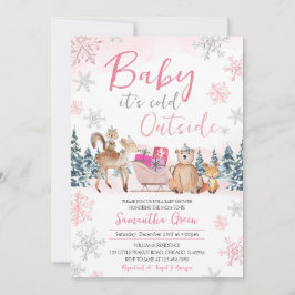 Roze Winter Woodland Baby shower Kaart