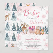 Roze Winter Woodland Baby shower Kaart (Voorkant / Achterkant)