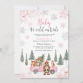 Roze Winter Woodland Baby shower Kaart (Voorkant)