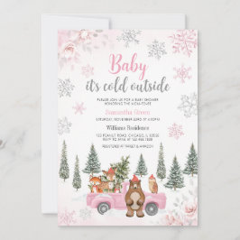 Roze Winter Woodland Baby shower Kaart