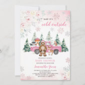 Roze Winter Woodland Baby shower Kaart (Voorkant)