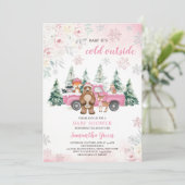 Roze Winter Woodland Baby shower Kaart (Staand voorkant)