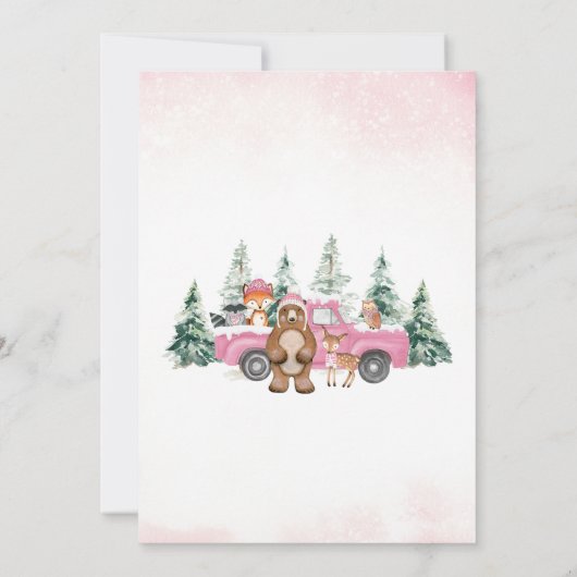 Roze Winter Woodland Baby shower Kaart (Achterkant)