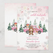 Roze Winter Woodland Baby shower Kaart (Voorkant / Achterkant)