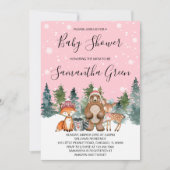 Roze Winter Woodland Baby shower Uitnodiging (Voorkant)