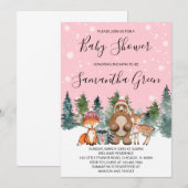 Roze Winter Woodland Baby shower Uitnodiging (Voorkant / Achterkant)