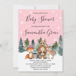 Roze Winter Woodland Baby shower Uitnodiging