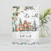 Roze Winter Woodland Baby shower Uitnodiging (Staand voorkant)