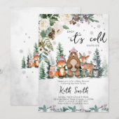 Roze Winter Woodland Baby shower Uitnodiging (Voorkant / Achterkant)