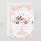 Roze Winter Woodland Truck Baby shower Kaart (Voorkant)