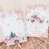 Roze Winter Woodland Truck Baby shower Kaart