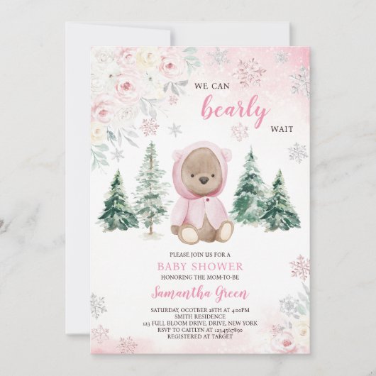 Roze winterBeer Baby shower Kaart (Voorkant)