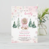Roze winterBeer Baby shower Kaart (Staand voorkant)