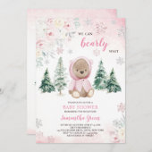 Roze winterBeer Baby shower Kaart (Voorkant / Achterkant)