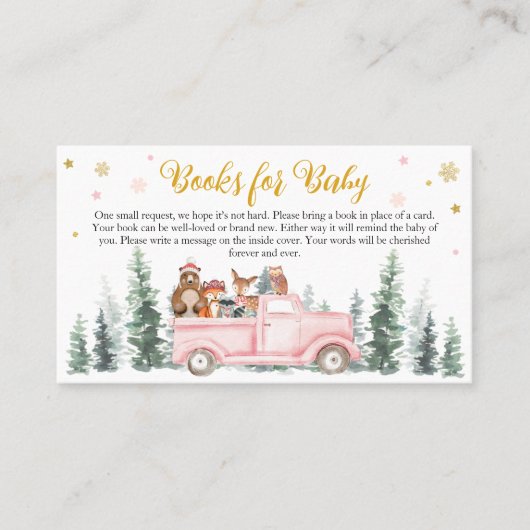 Roze Winterboboeken voor Baby shower van Baby Visitekaartje (Voorkant)