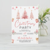 Roze Winterboom Kerstfeest Kaart (Staand voorkant)