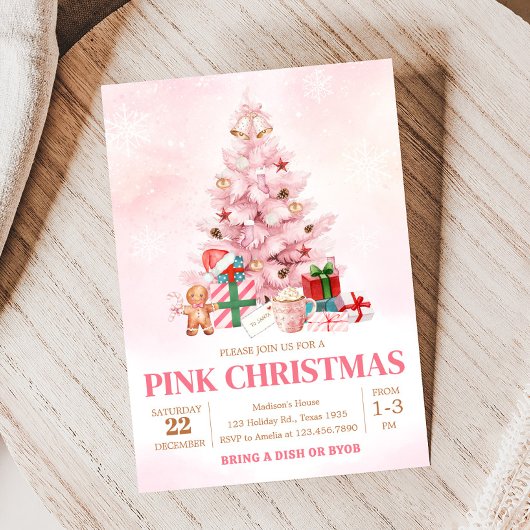 Roze Winterboom Kerstfeest Kaart