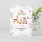 Roze winterbos meisje 1 verjaardag waterverf kaart (Staand voorkant)