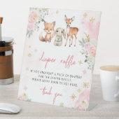 Roze winterdieren baby shower luier loterij teken reclamebord met voetstuk (Insitu)