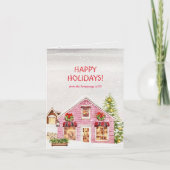 Roze Winterdorp Waterverf Cozy Kat Kerstmis Feestdagen Kaart (Voorkant)