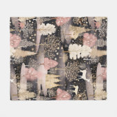 Roze Winterherten Fantasie Kasteellandschap (2) Fleece Deken (Voorkant (Horizontaal))