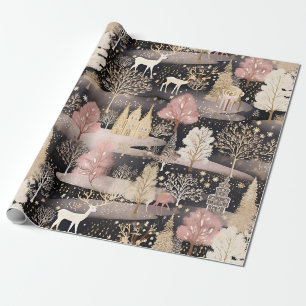 Roze Winterherten Fantasie Kasteellandschap (3) Cadeaupapier