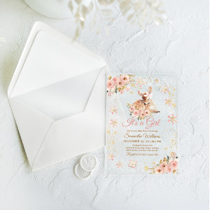 Roze winterherten zijn een meisje Baby shower Acryl Uitnodigingen