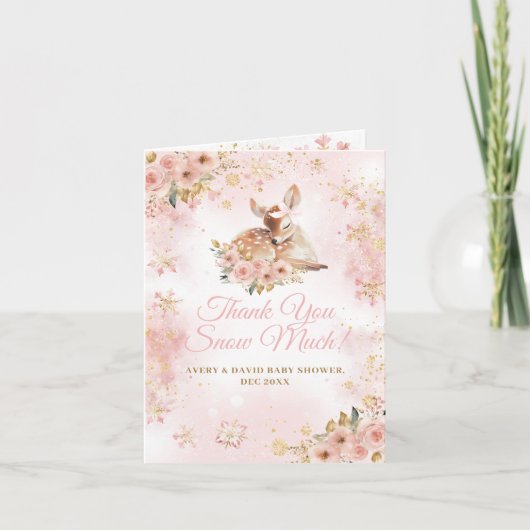 Roze winterherten zijn een meisje Baby shower Bedankkaart (Voorkant)