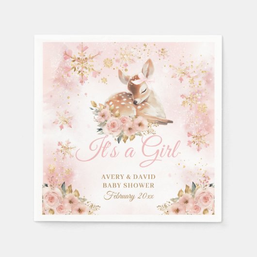 Roze winterherten zijn een meisje Baby shower Servet (Voorkant)