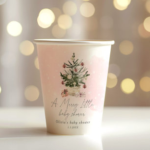 Roze winterkerst Een vrolijk klein baby shower Papieren Bekers