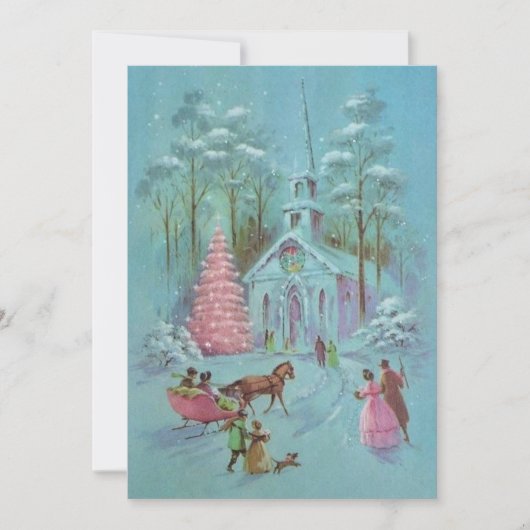 Roze  Winterkerst Feestdagenkaart (Voorkant)